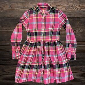 Polo Ralph Lauren Girls Pink Plaid Flannel Button Down Shirt Dress Size 10